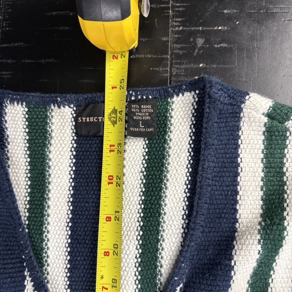 Vintage STRUCTURE Cardigan Knit Baja Sweater Vest Mens XL Multicolor Stripes - Picture 3 of 9